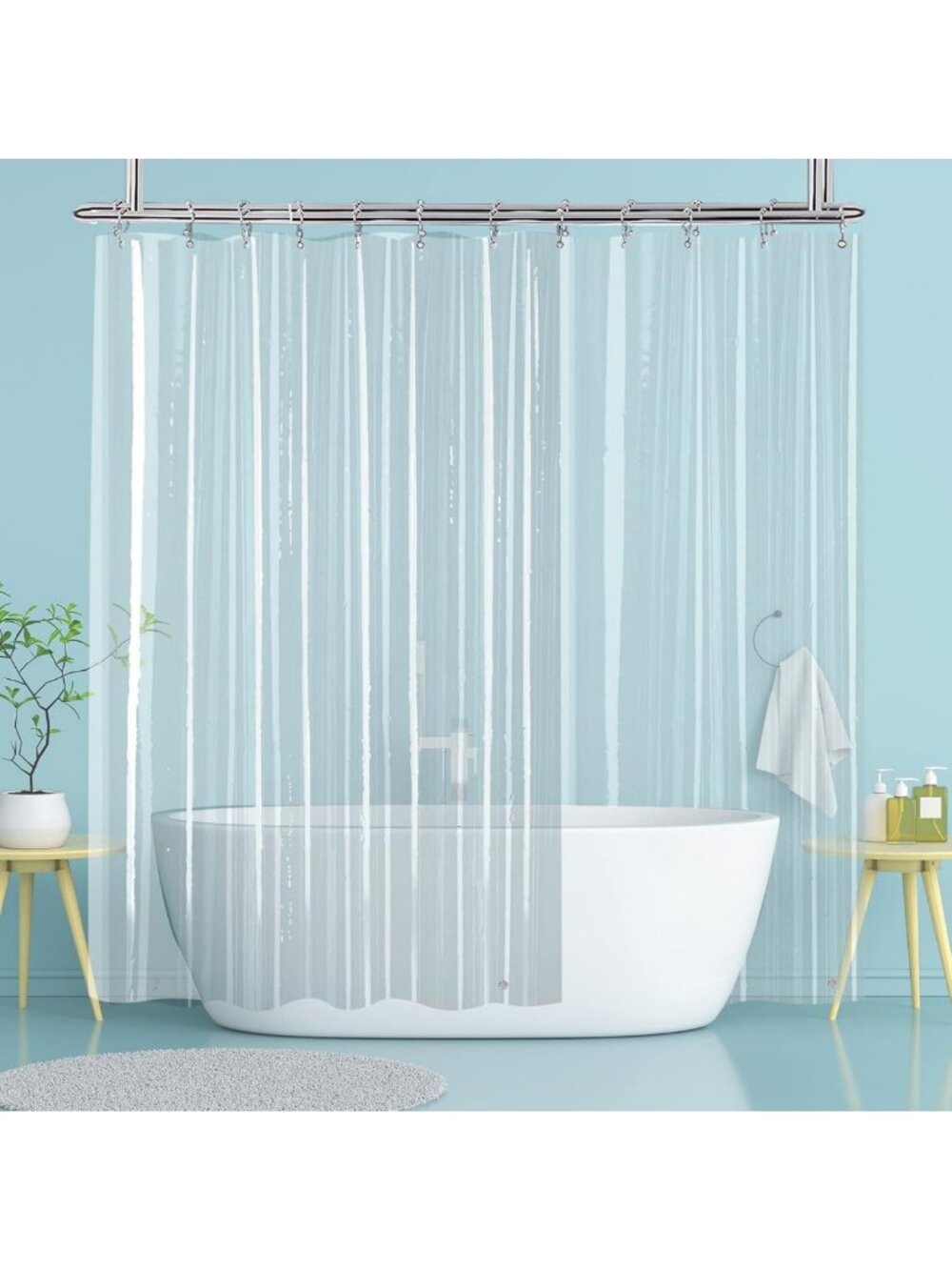 Extra Large Clear Bathroom Curtain Liner 108x78 for Clawfoot Tub & Showers